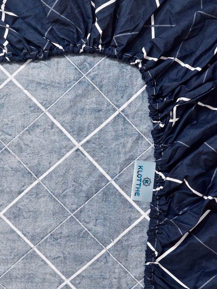 KLOTTHE Blue Geometric 300 TC Cadar Katil King dengan 2 Sarung Bantal
