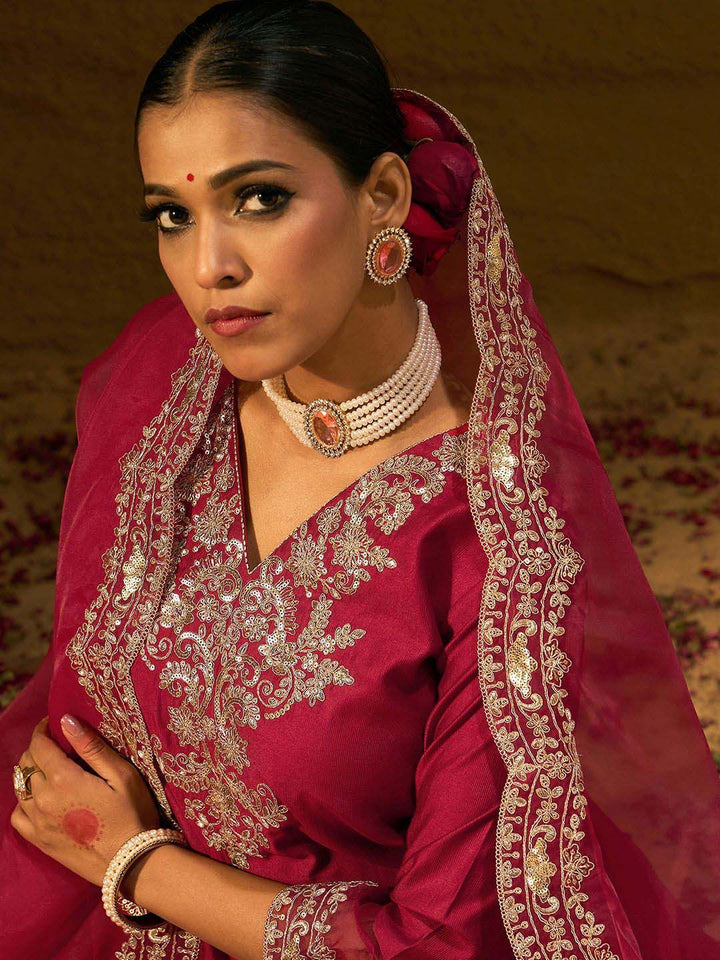 Indo Era Ethnic Motifs Embroidered Thread Work Liva Straight Kurta With Trousers & Dupatta