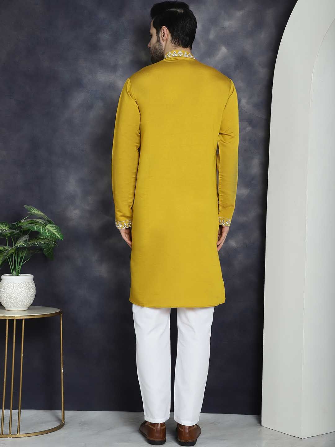Jompers Embroidered Mandarin Collar Long Sleeves Mirror Work Kurta with Pyjamas