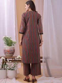 KALINI Women Printed Striped Pure Cotton Kurta with Palazzo