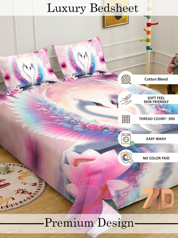 Myntra Elegant Homes Multicoloured 300 TC King Bedsheet with 2 Pillow Covers