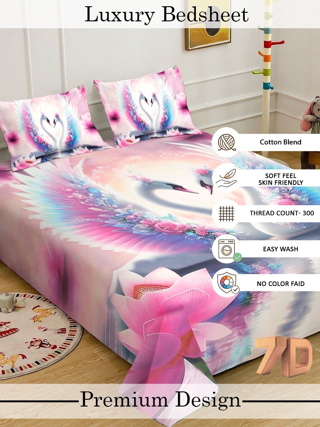 Myntra Elegant Homes Multicoloured 300 TC King Bedsheet with 2 Pillow Covers
