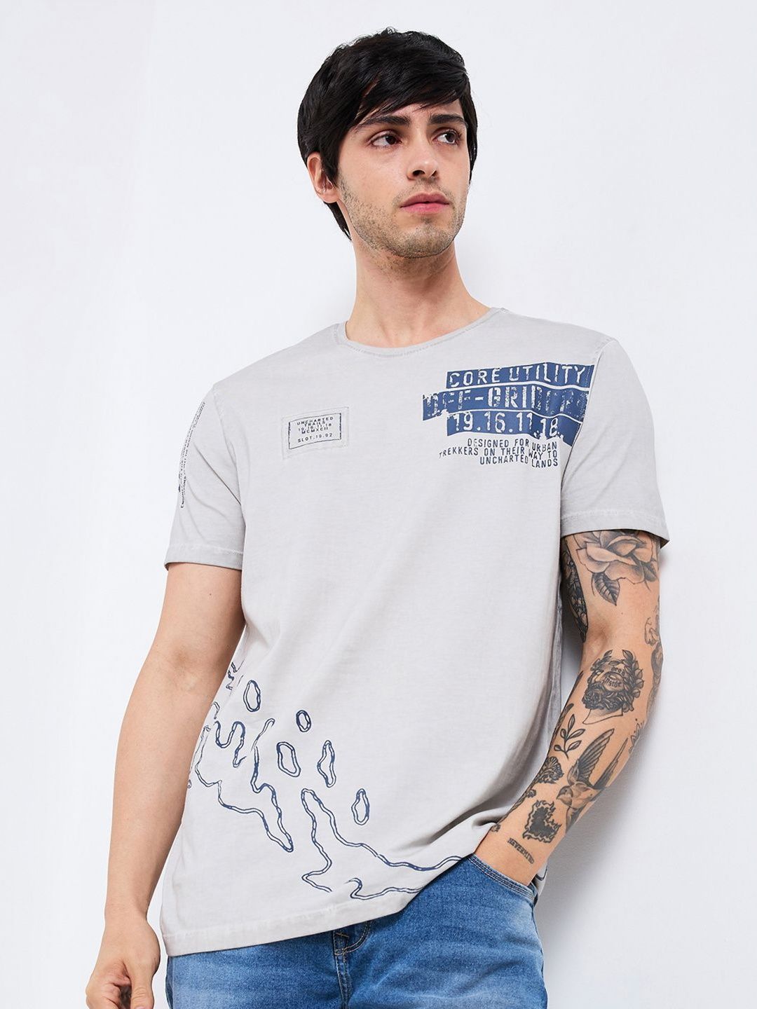 SPYKAR Men Typography Printed Round Neck Cotton T-shirt