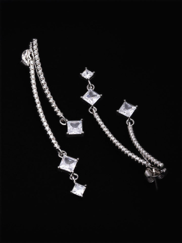 PANASH 925 Sterling Silver Rhodium-Plated CZ-Studded Drop Earrings