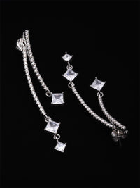 PANASH 925 Sterling Silver Rhodium-Plated CZ-Studded Drop Earrings