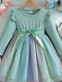 YK Girls Tie-Ups Round Neck Fit & Flare Dress