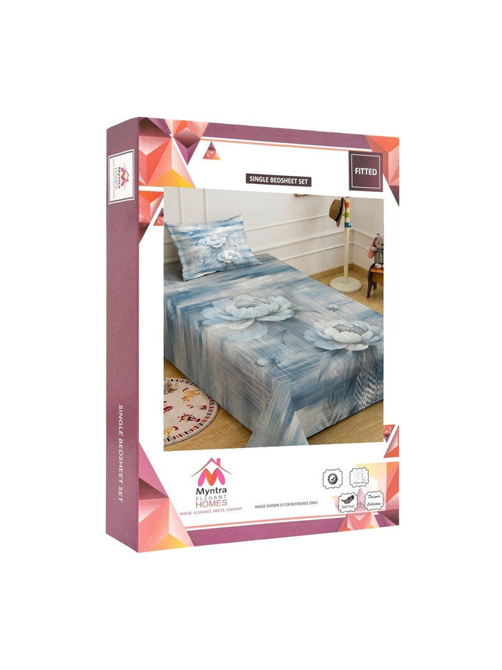 Myntra Elegant Blue Floral Printed Dilengkapi 400 TC Single Cadar 7D & 1 Sarung Bantal