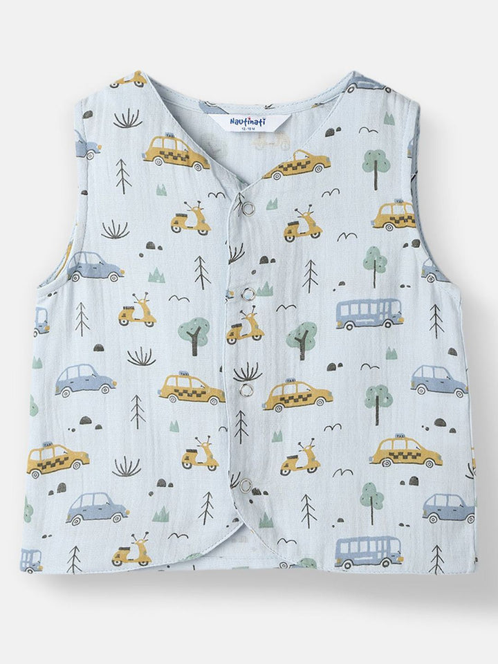Nauti Nati Boys Printed Pure Cotton Jhabla With Shorts