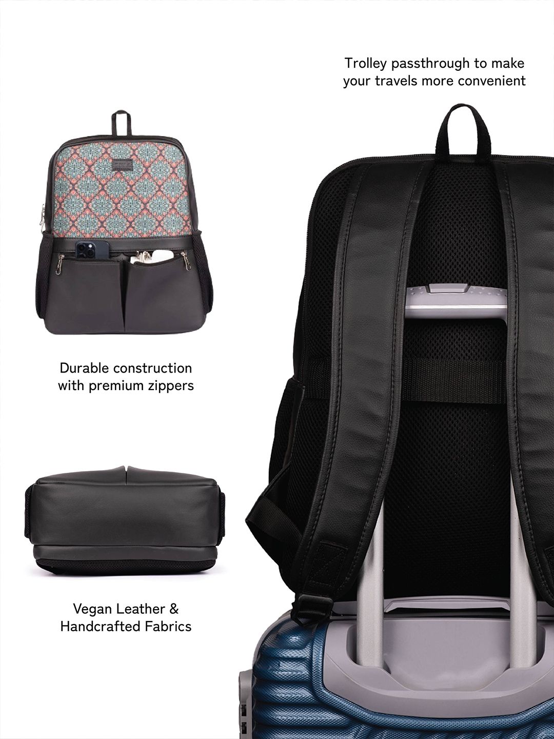 ZOUK Unisex Black Synthetic Backpack with Compression Straps