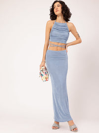 DressBerry Luxe Luster Open-Back Tie-Up Halter Neck Ruched Party Co-Ords