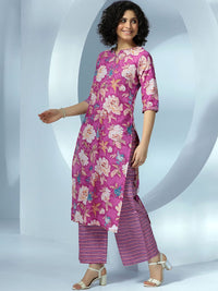 Libas Women Floral Printed Regular Pure Cotton Kurta with Palazzos & With Dupatta