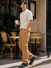 Eszett Lelaki Cotton Solid Baggy Cargos Trousers