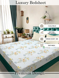 Myntra Elegant Homes White & Yellow Floral 300 TC King Cadar dengan 2 Sarung Bantal