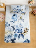 Myntra Elegant Blue Floral Printed Fitted 400 TC Single 7D Bedsheet & 1 Pillow Cover