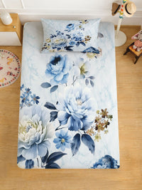 Myntra Elegant Blue Floral Printed Fitted 400 TC Single 7D Bedsheet & 1 Pillow Cover