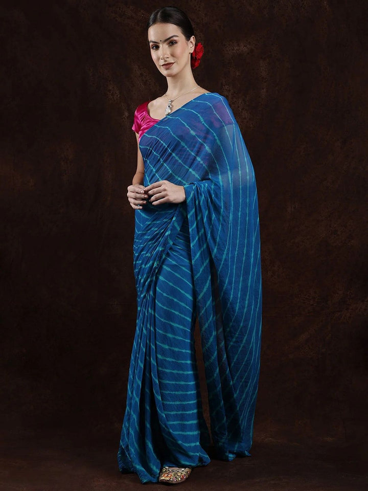 Exotic India Crystal Tea Leharia Tie-Dye Chiffon Saree