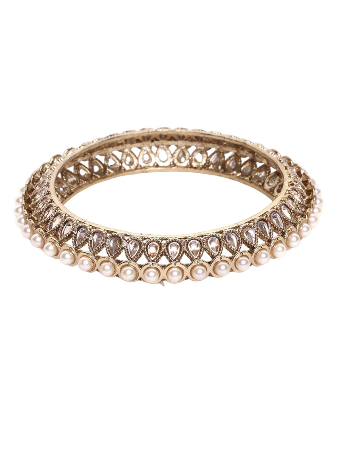 PANASH  Set Of 2 Gold-Plated American Diamond-Studded & Beaded Bangles