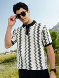 Campus Sutra Men Striped Polo Collar Cotton T-shirt