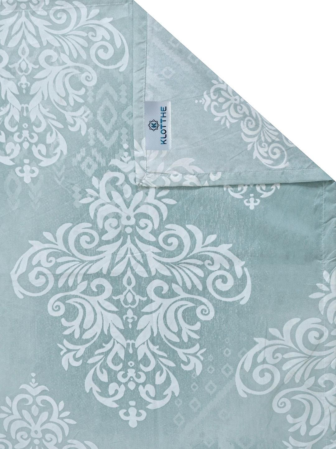 KLOTTHE Green & White Ethnic Motifs 300 TC King Bedsheet with 2 Pillow Covers
