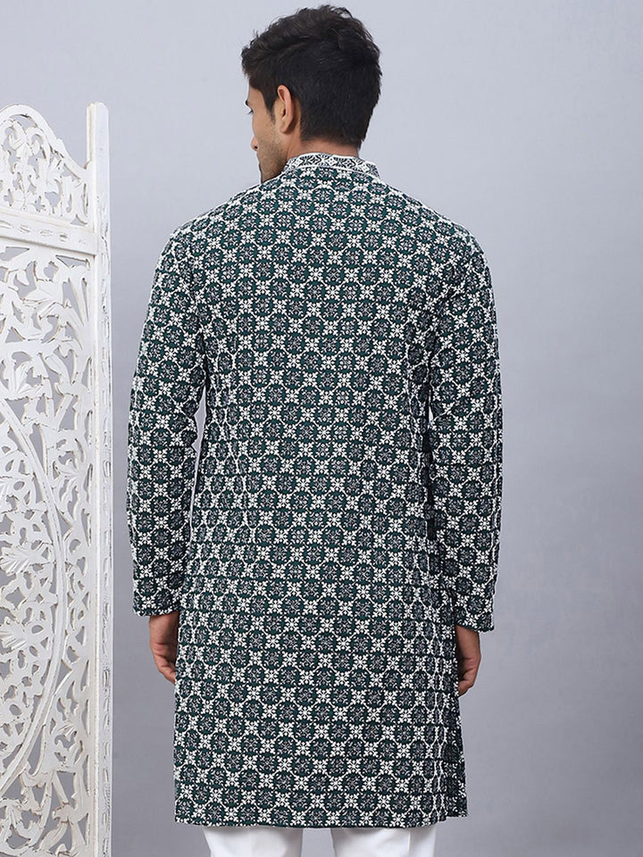 Jompers Floral Printed Mandarin Collar Straight Kurta