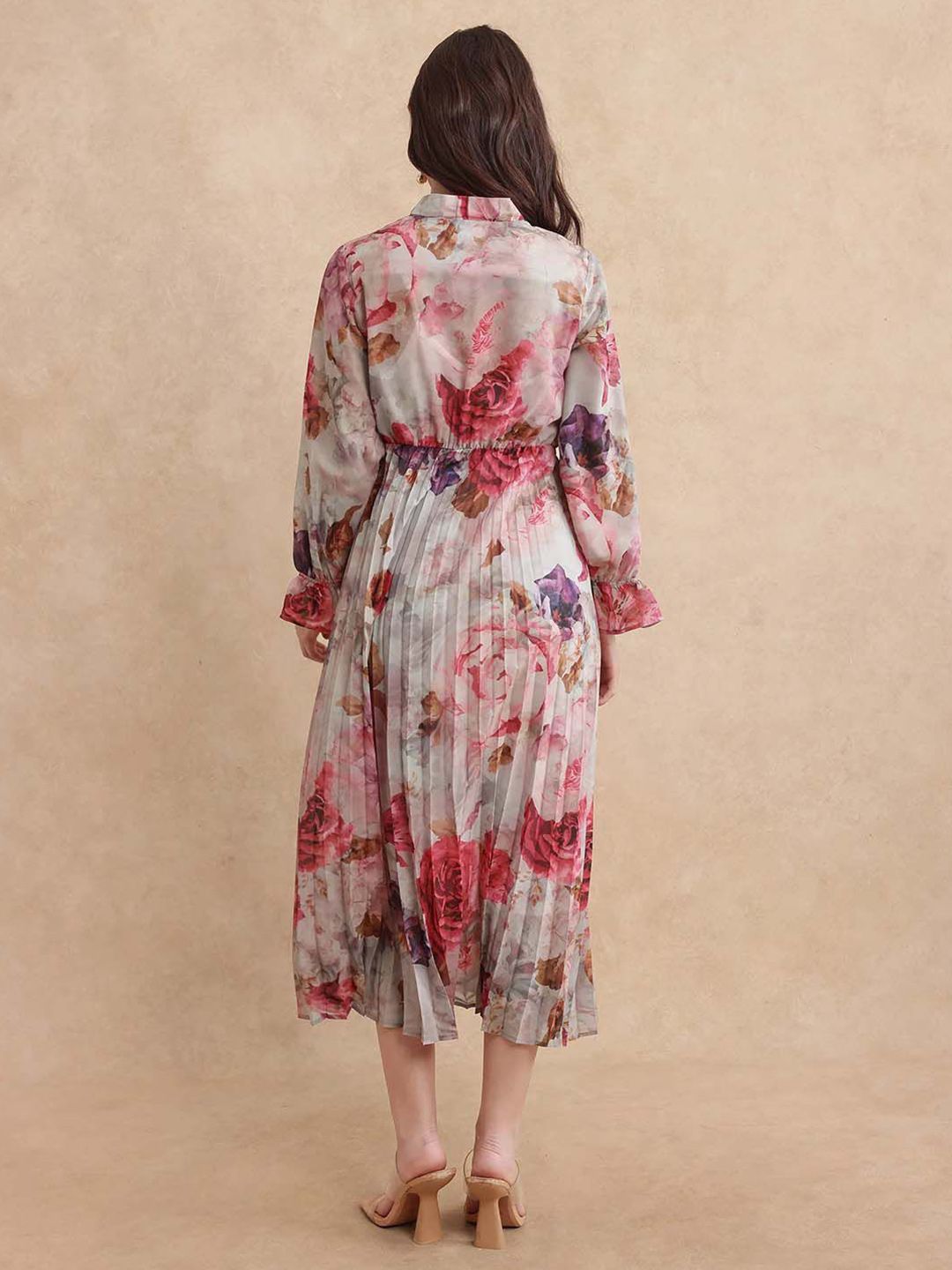 RAREISM Floral Print Tie-Up Neck A-Line Maxi Dress