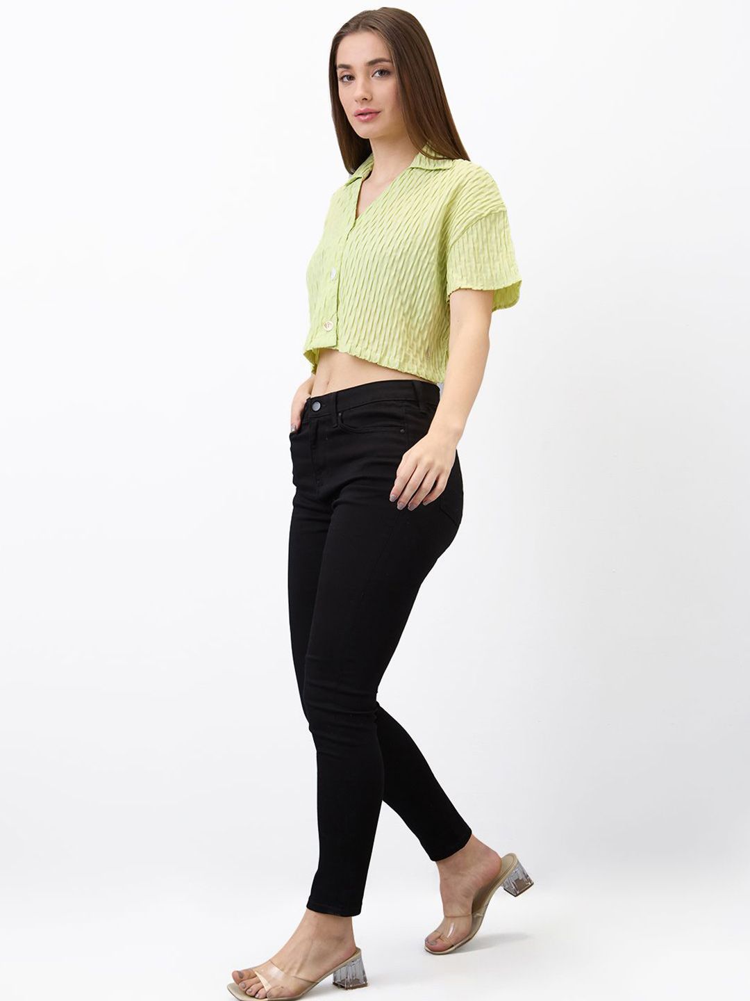 SPYKAR Women Boxy Fit Spread Collar Textured Casual Shirt