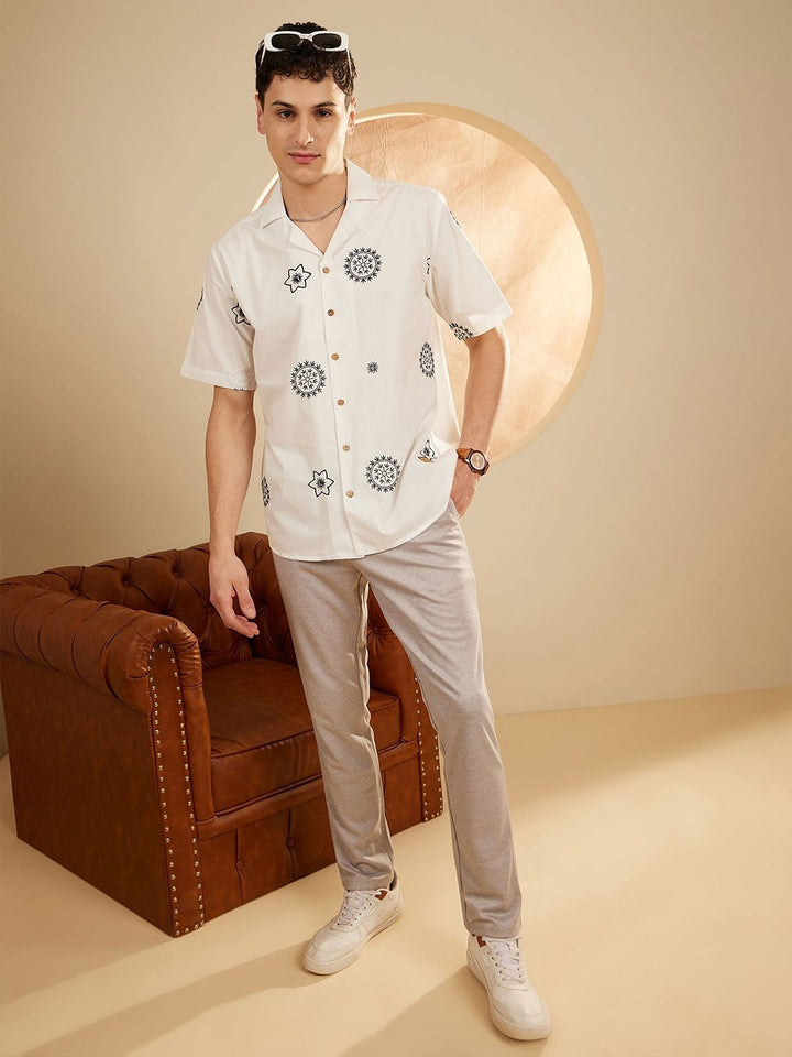 DENNISON Men Embroidered Oversized Casual Shirt
