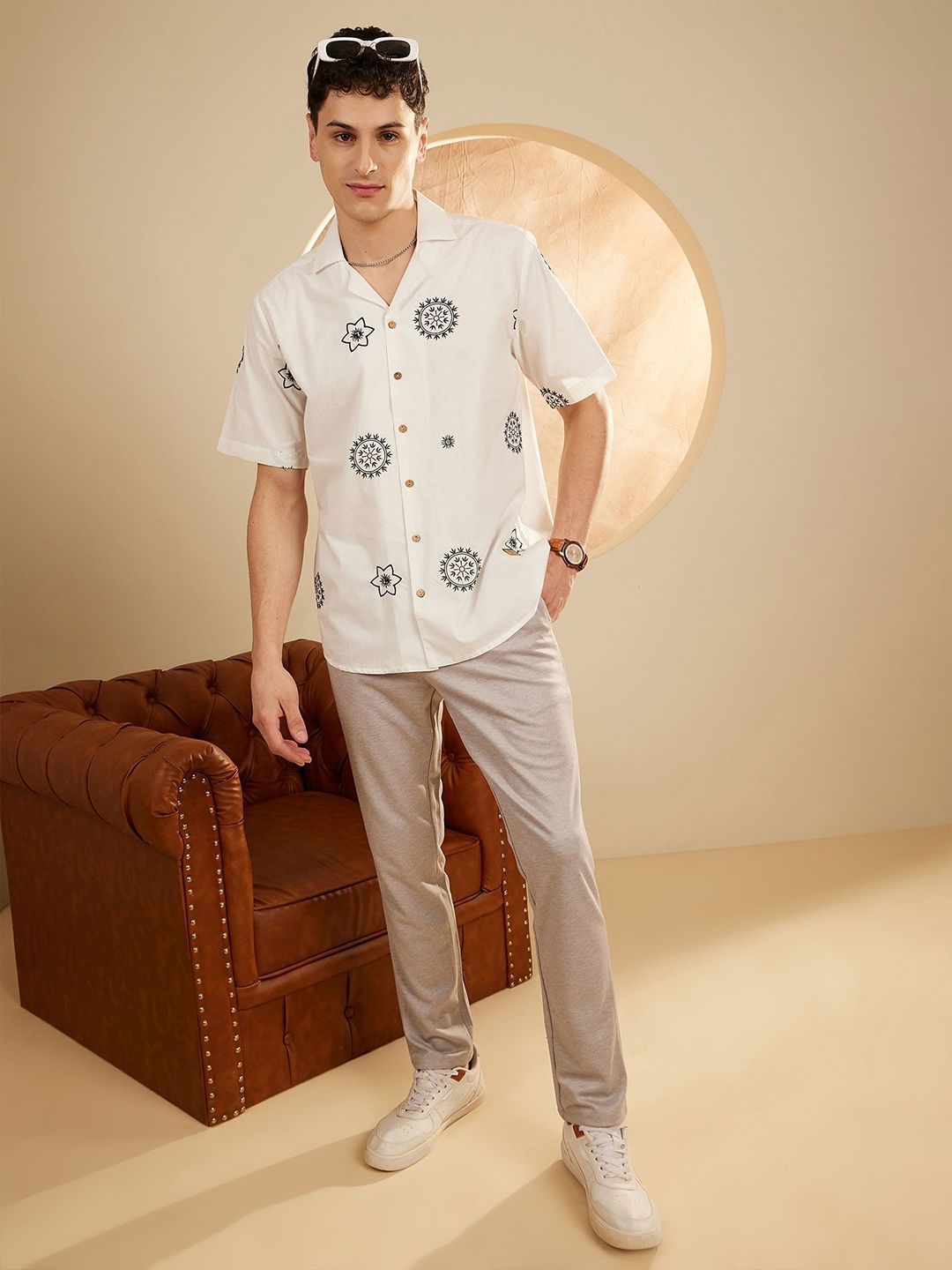 DENNISON Men Embroidered Oversized Casual Shirt
