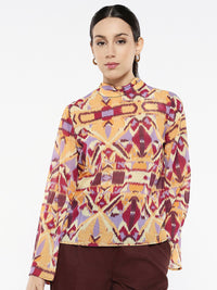 Rareism Print Cotton Lengan Berkelip Berat Kembali