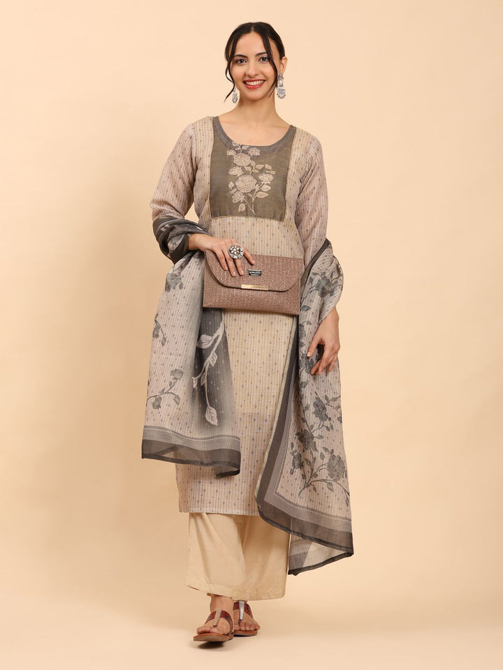 Mamicha Women Beige Elegance Set Kurta Klasik Tidak Berjahit