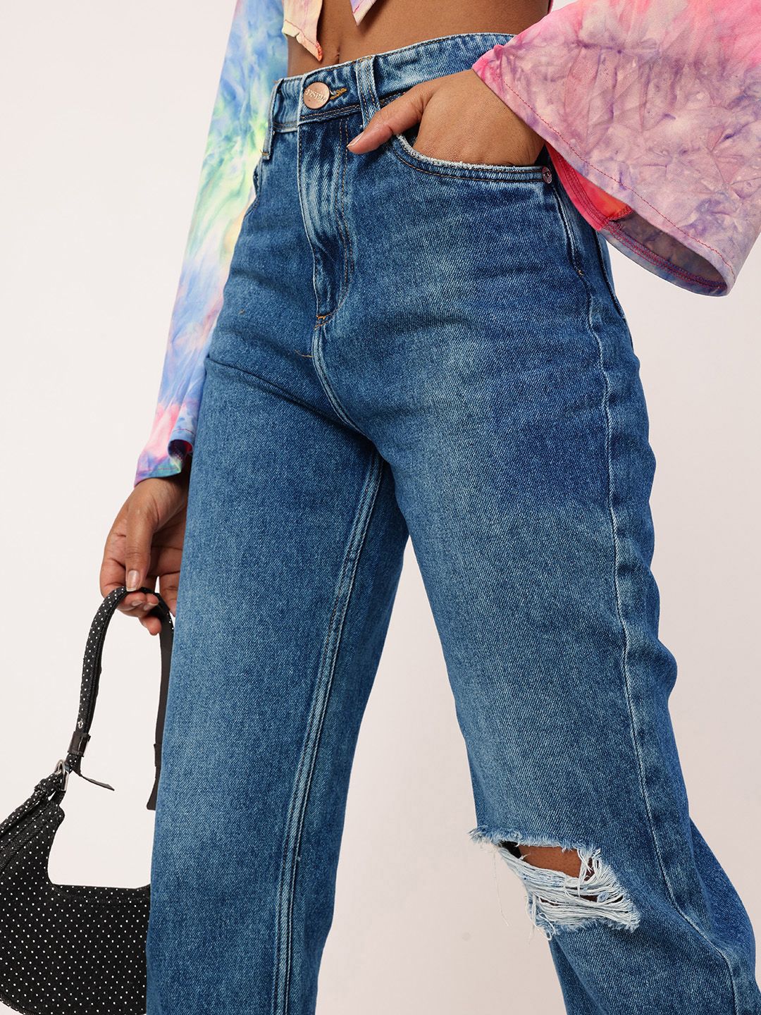 DressBerry Women Urban Edge Straight Fit Ripped Faded Jeans