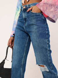 DressBerry Women Urban Edge Straight Fit Ripped Faded Jeans