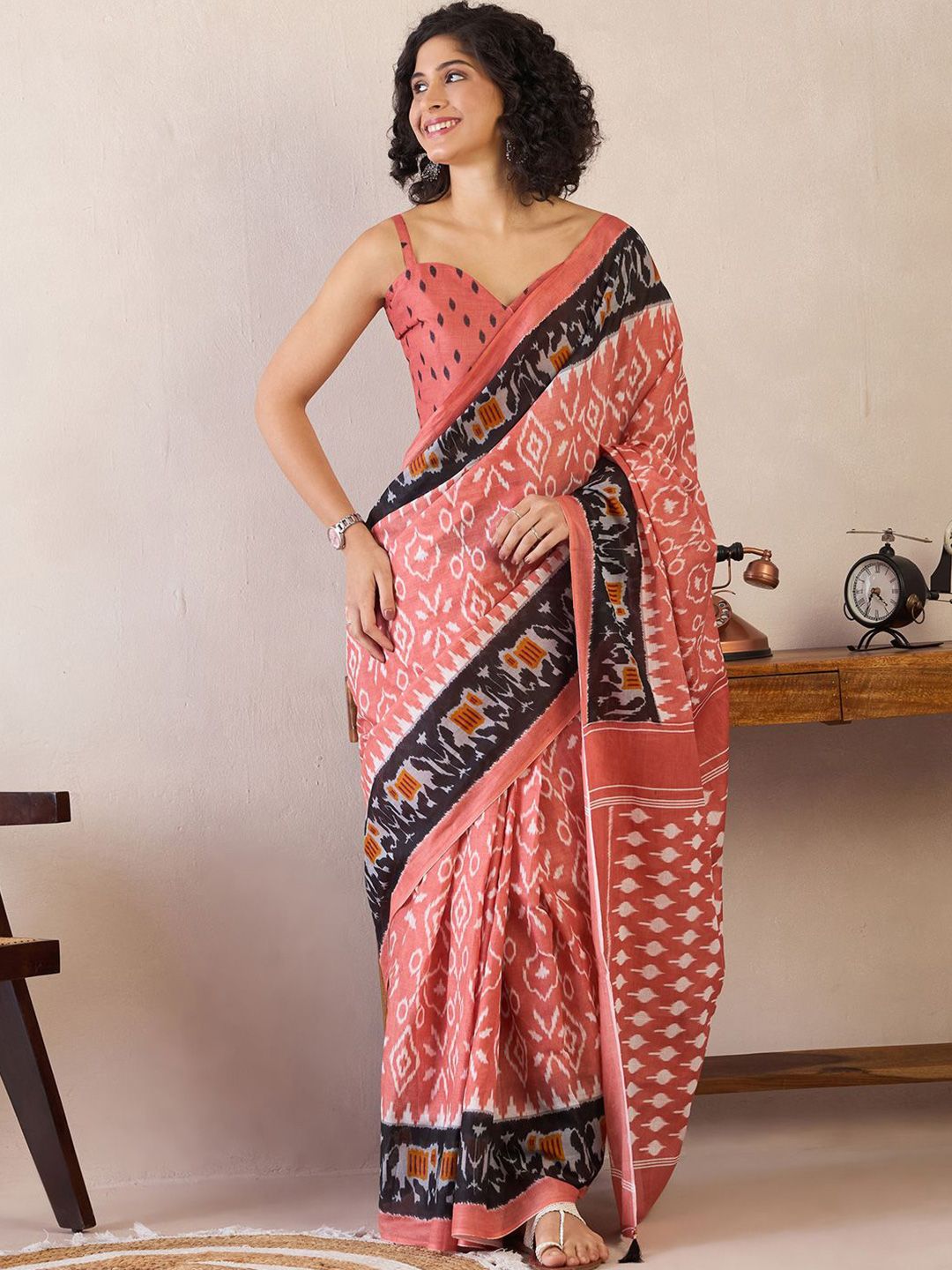 Saree mall Ready to Wear Ethnic Motifs Ikat Sarees