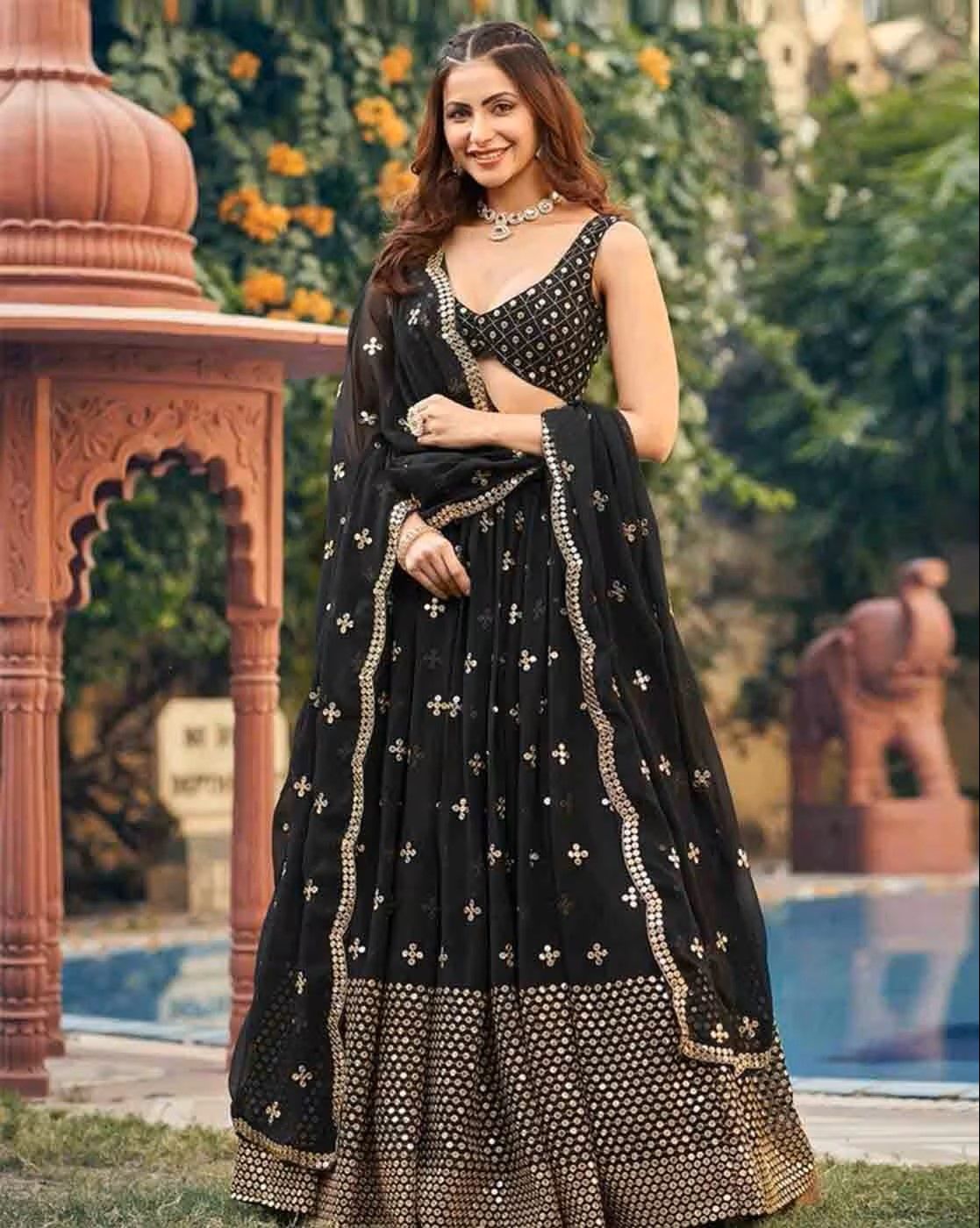 KALINI Embroidered Sequinned Semi-Stitched Lehenga & Unstitched Blouse With Dupatta