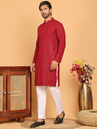 Jompers Floral Embroidered Mandarin Collar Sequinned Straight Kurta With Pyjama