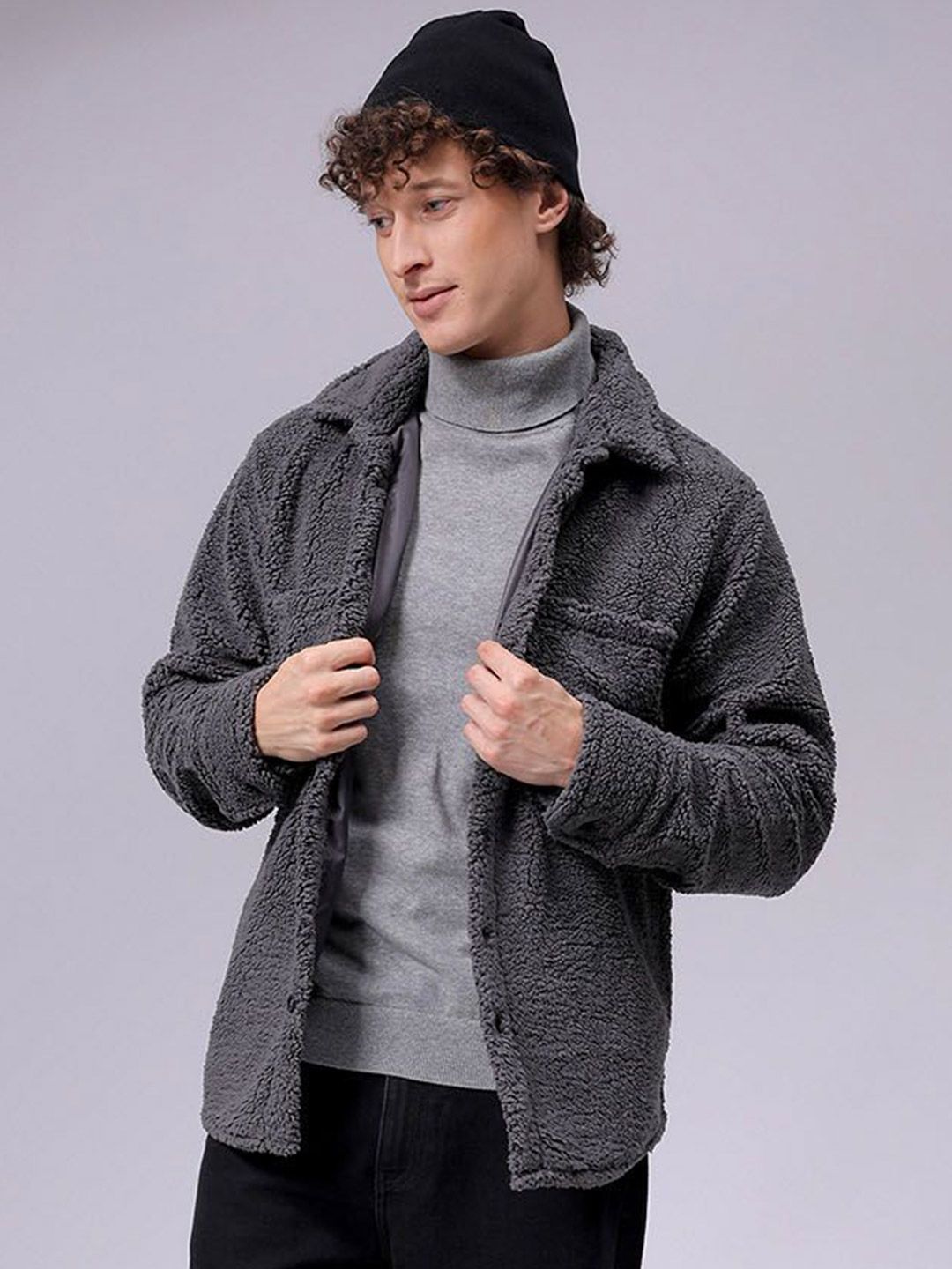 The Indian Garage Co Men Fleece Regular Fit Casual Winter Overshirt