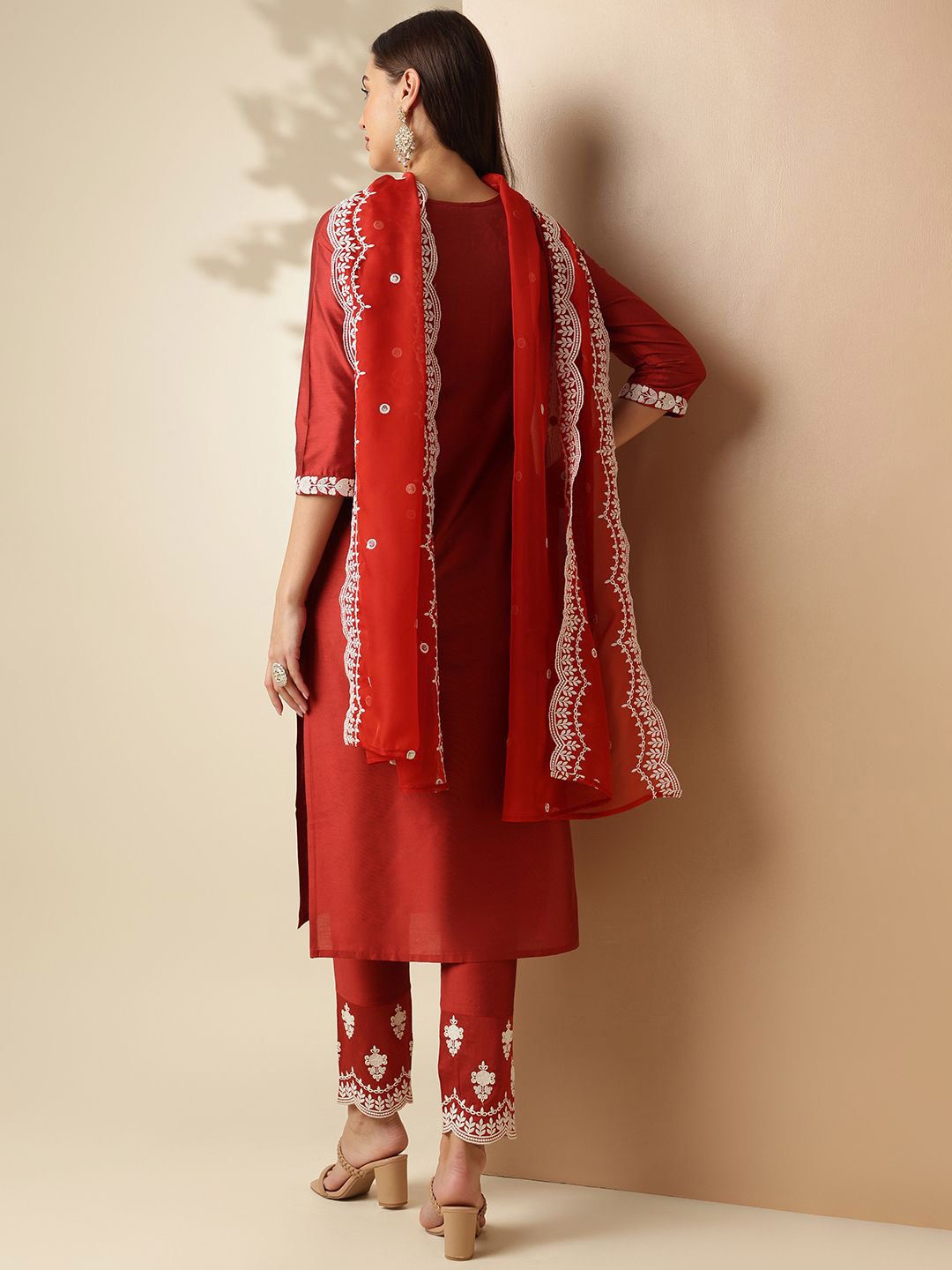 Anouk Embroidered Regular Straight Kurta with Trousers & Dupatta
