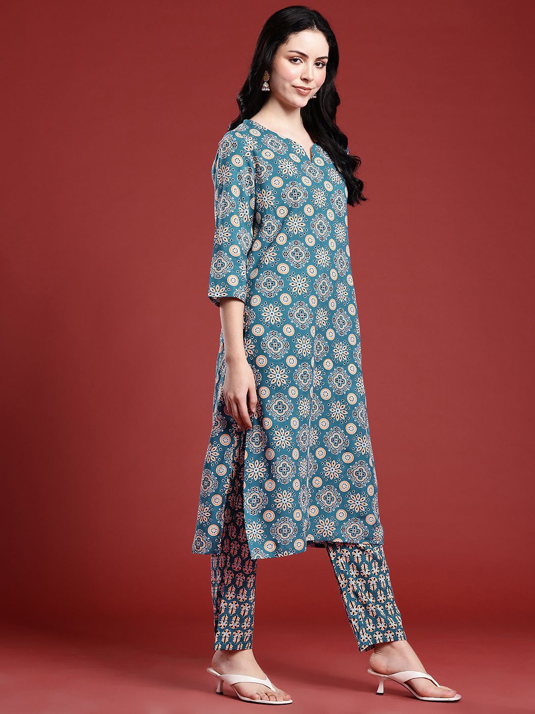 Anouk Ethnic Motifs Printed Kurta with Trousers & Dupatta