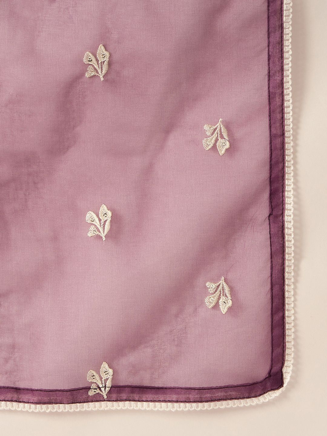 Indo Era Floral Embroidered Thread Work Straight Kurta With Trousers & Dupatta