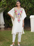 House of Chikankari Women Floral Embroidered Thread Work Indie Florals Crepe Kaftan Kurta