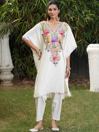 House of Chikankari Women Floral Embroidered Thread Work Indie Florals Crepe Kaftan Kurta