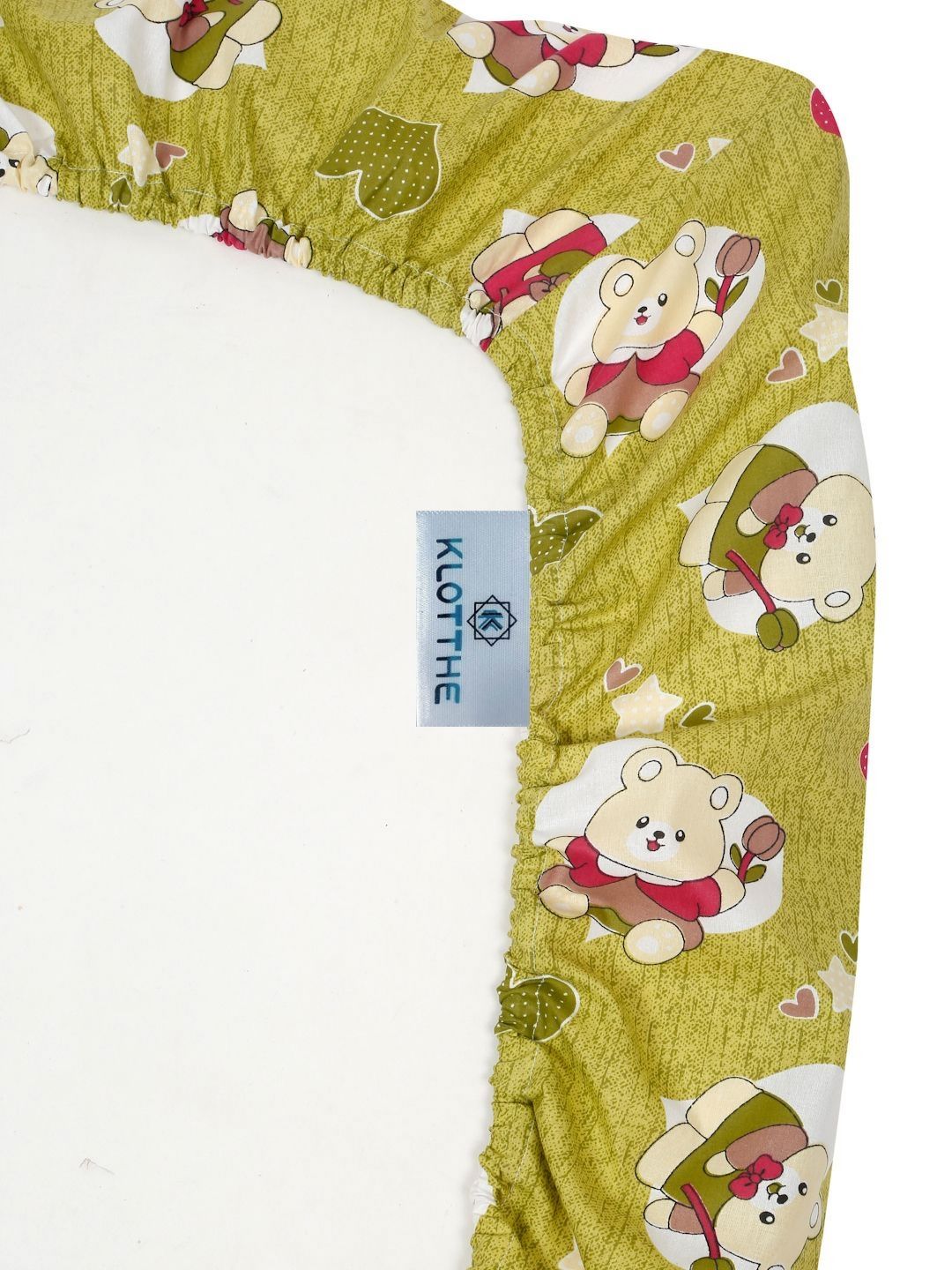 KLOTTHE Green Cartoon Printed Fitted 400 TC Cotton King Bedsheet & 2 Pillow Covers