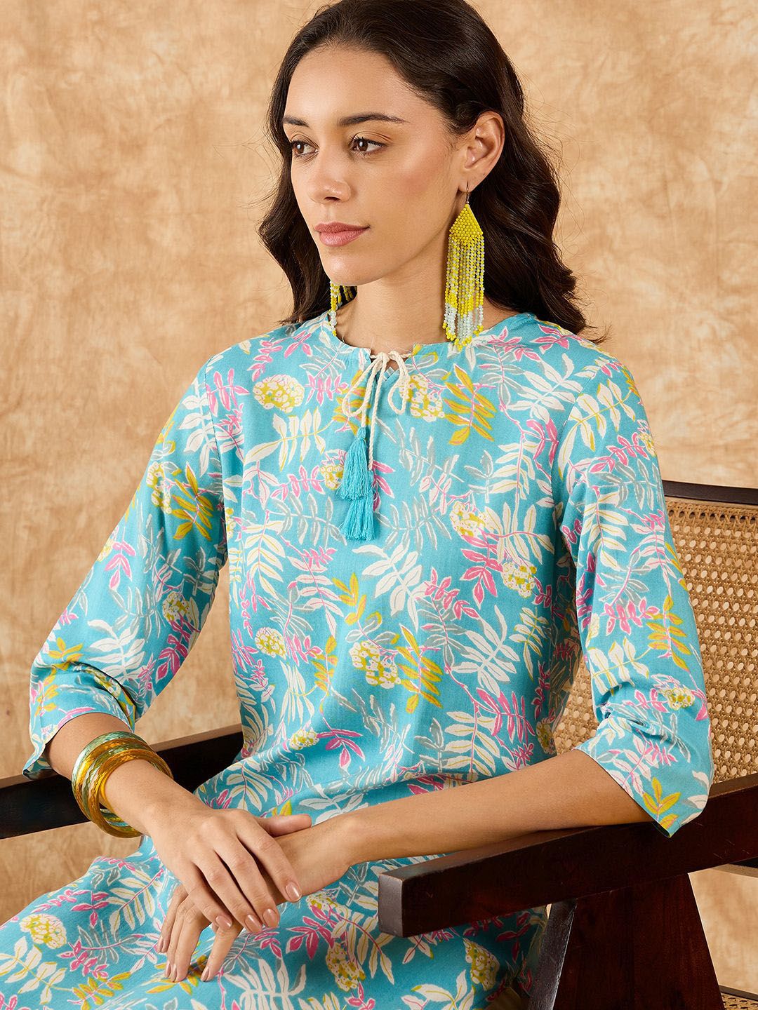 Indo Era Floral Printed Straight Kurta with Trousers