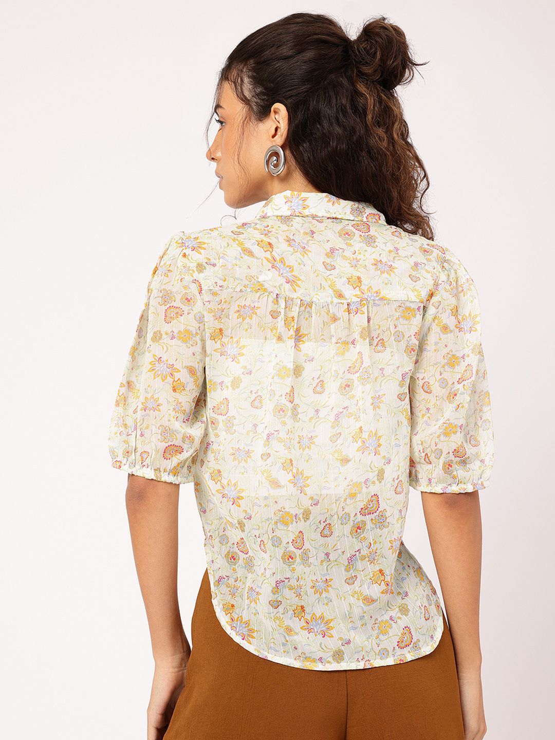 DressBerry Floral Fusion Semi Sheer Tie-Up Shirt