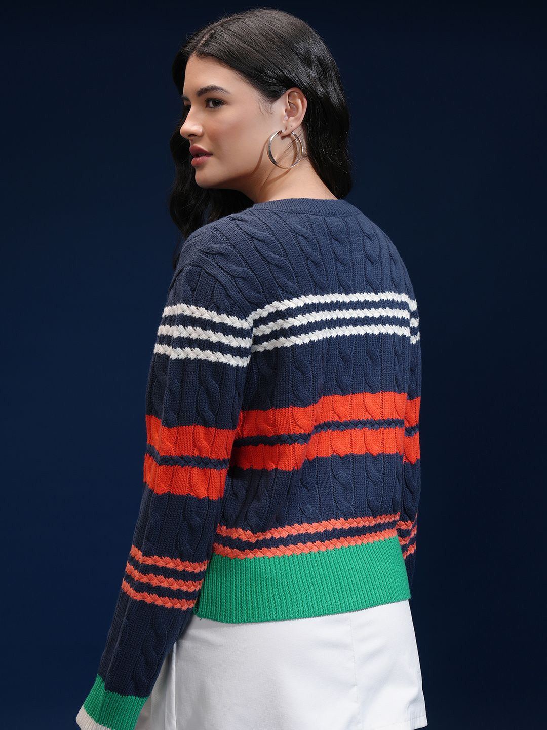 ESPYR By Tokyo Talkies Women Cable Knit Self Design Cardigan