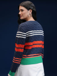 ESPYR By Tokyo Talkies Women Cable Knit Self Design Cardigan