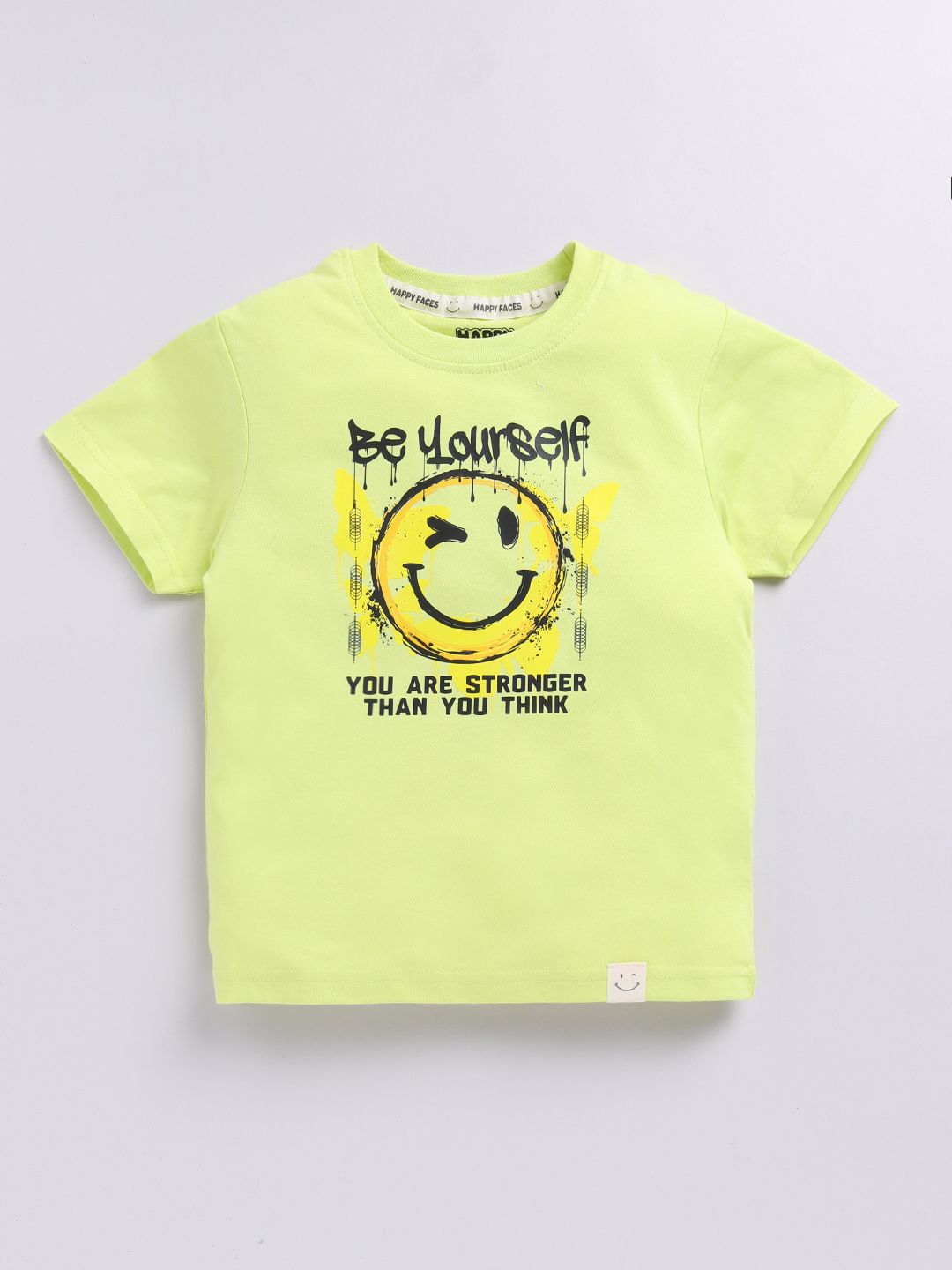 Happy Faces Boys Pure Cotton Typography & Graphic Printed T-shirt