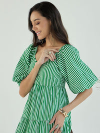 Pink Paprika by SASSAFRAS Women Striped Printed Fit And Flare Maxi Dress