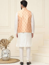 SOJANYA Mandarin Collar Silk Cotton Straight Kurta with Churidar & Nehru jacket