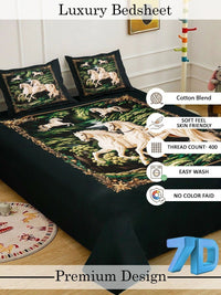 Myntra Elegant Homes Green & Black 400 TC King Bedsheet with 2 Pillow Covers
